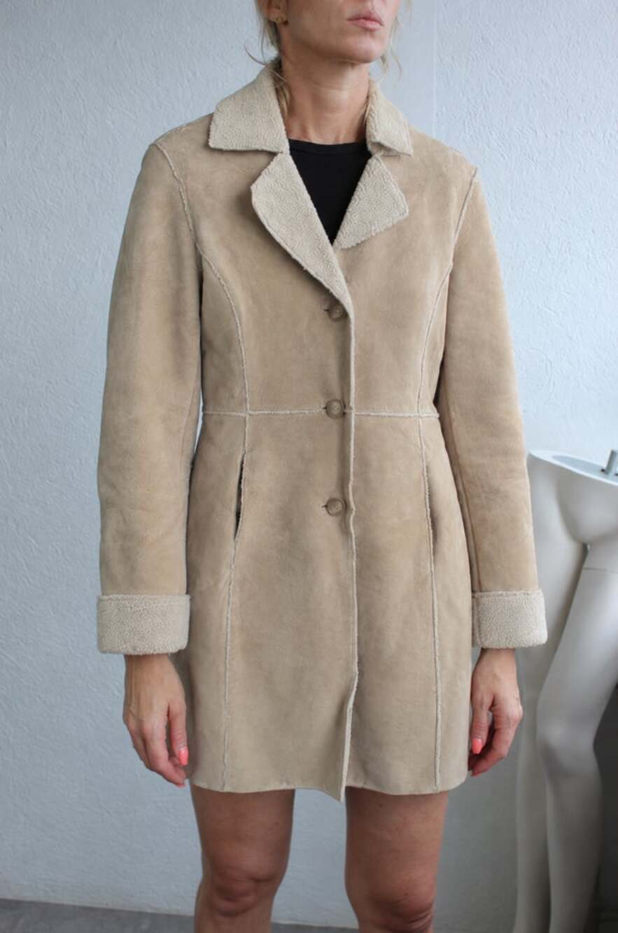 Vintage Guess Y2K Penny Lane Suede Leather Shearling Coat Size Small Winter Fall